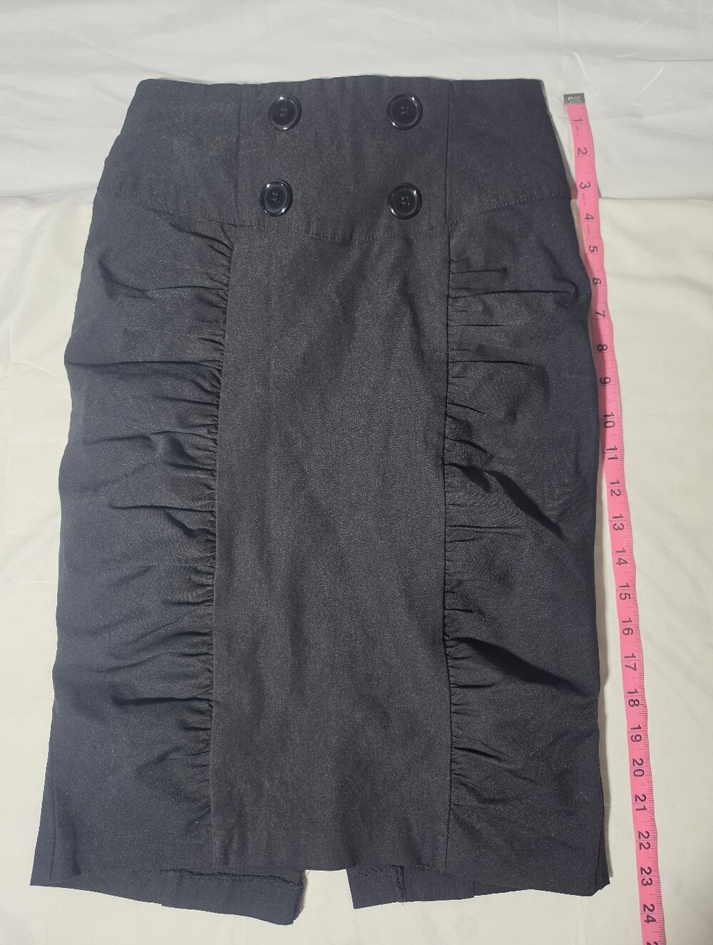 High-Waist Black Ruched Pencil Skirt